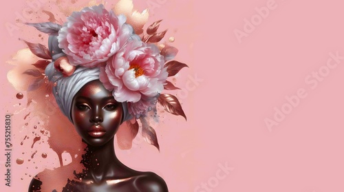 African American illustration for fashion banner. Trendy woman model background.  photo