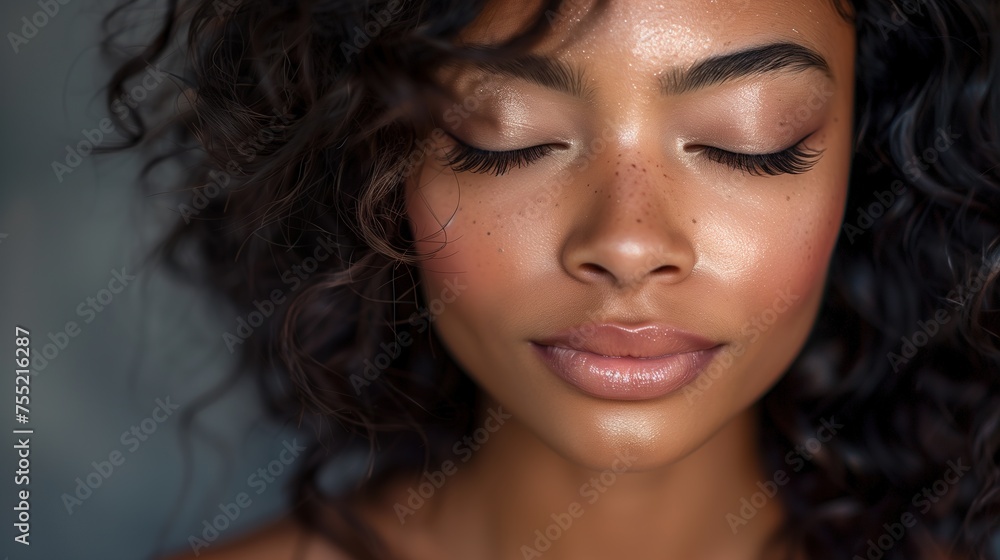 full mink lashes, eyes closed woman with long wavy jet black hair, full cat eye mink lashes, full glam makeup full mink lashes, eyes closed woman with long wavy jet black hair, full cat eye mink lashes, full glam makeup