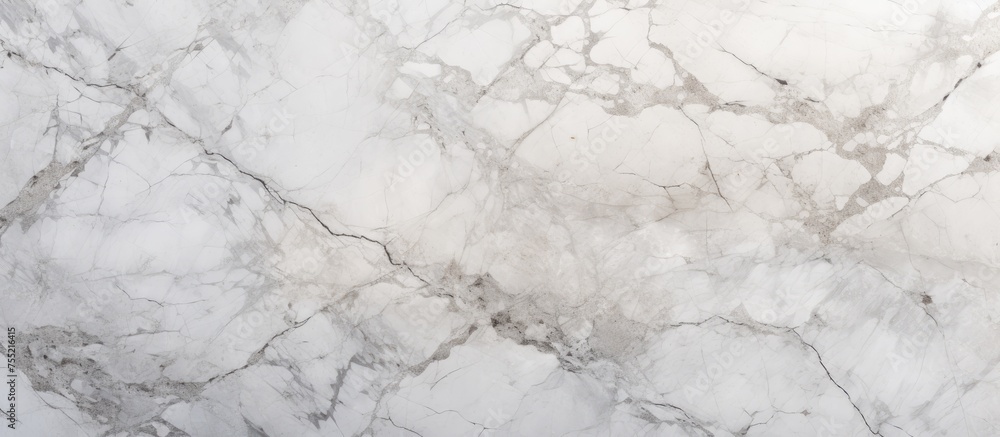 A detailed view of a white marble surface, showcasing intricate veining and a smooth, polished texture that is ideal for interior design projects.