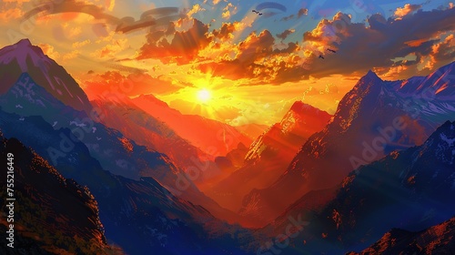 sunset in the mountains generative ai images