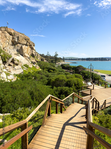 Landscape views of the steps on Granite Island in Victor Harbor on the Fleurieu Peninsula, South Australia