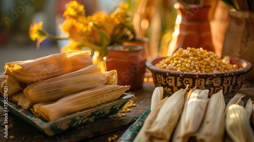 Tamales, traditional dish. Preparing tamales. Treats for the family. Corn dish