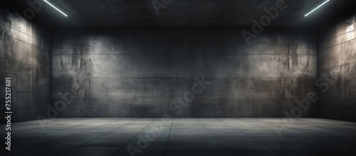 This is a dimly lit room with no occupants inside. The space is devoid of any furniture or decorations, featuring only the smooth concrete walls illuminated by subtle lighting.