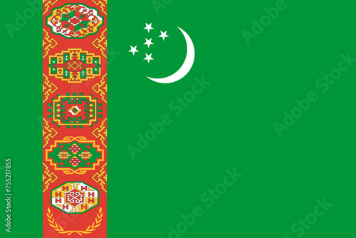 Turkmenistan vector flag in official colors and 3:2 aspect ratio.