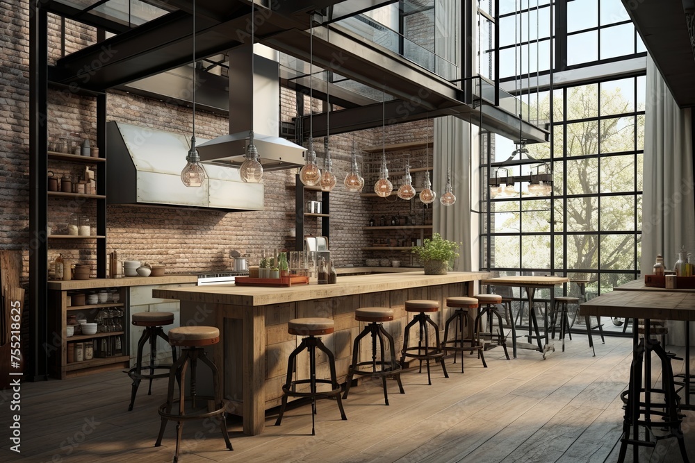 Industrial-Chic Loft Kitchen with Expansive Windows