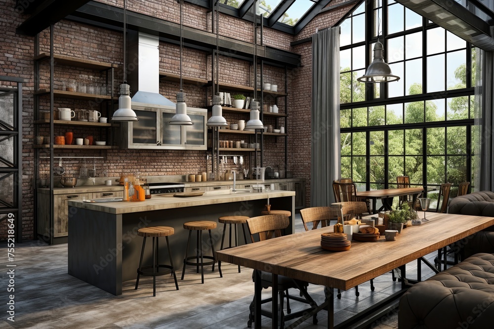 Industrial-Chic Loft Kitchen: Inspiring Concepts with Spacious Windows