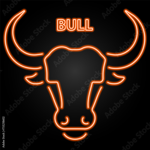 bull neon sign, modern glowing banner design, colorful modern design trend on black background. Vector illustration.