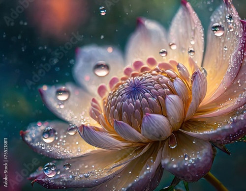 water drops on magical flowers in amazing colors