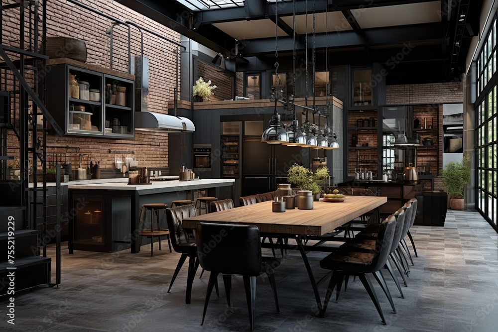 IndustrialChic Open Concept Kitchen Design with Bold Industrial