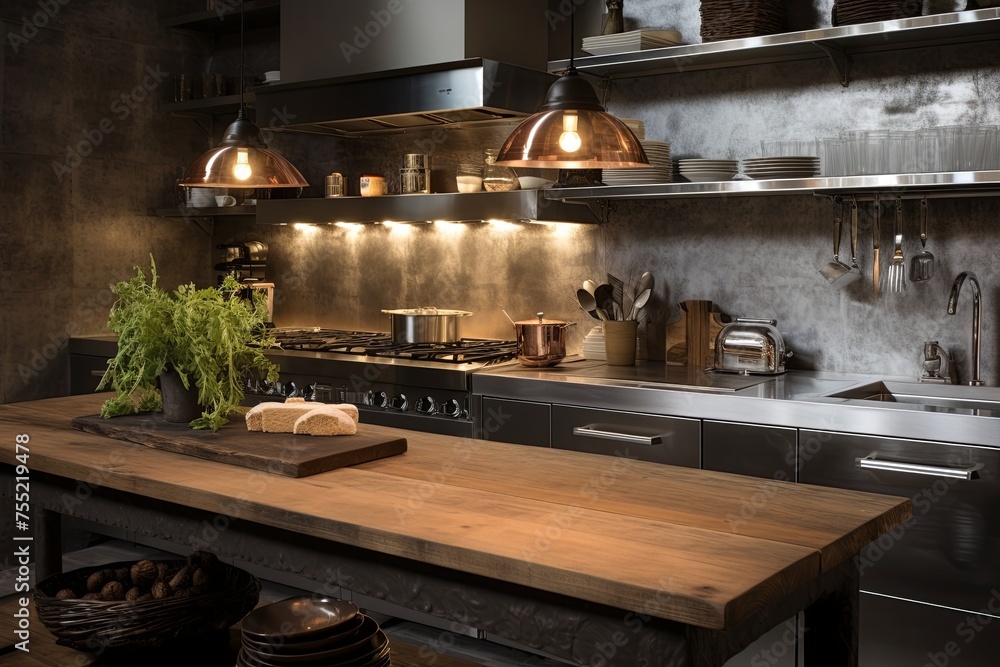 Steel and Concrete: Industrial-Chic Kitchen Design with Metal Backsplash Steel and Concrete: Industrial-Chic Kitchen Design with Metal Backsplash