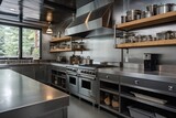 Metallic Elegance: Industrial-Chic Kitchen with Stainless Steel Appliances and Concrete Countertops