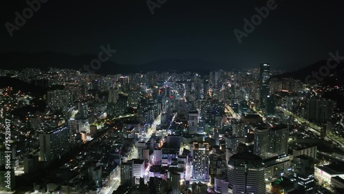 Wallpaper Mural Aerial video  at night  over a residential area in Busan,  South Korea Torontodigital.ca