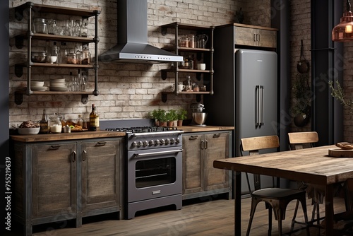 Wallpaper Mural Vintage Industrial-Chic Kitchen Design: Distressed Wood & Vintage-inspired Appliances Torontodigital.ca