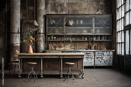 Distressed Elegance: Industrial-Style Kitchen Inspirations featuring Aged Beauty