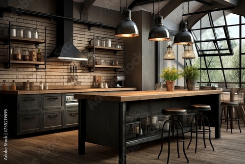 Industrial-Style Kitchen Inspirations  Hanging Industrial Lamps for Focal Lighting