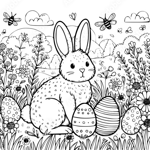 Bunny with eggs Easter coloring page