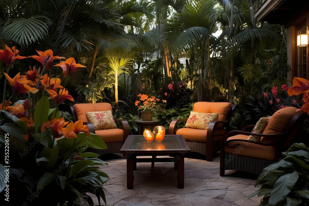 Sustainable Solar Lights Illuminate Lush Tropical Backyard Patio Inspiration