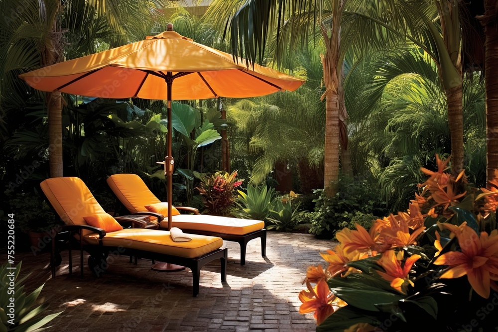 Sun Umbrella Paradise: Lush Tropical Backyard Patio Inspirations