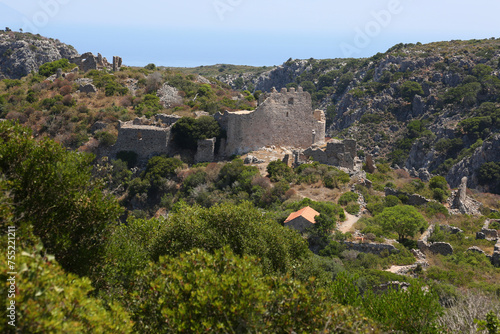 The Kythira Castle of Paleochora, located on the island of Kythira, Greece.  The castle is Byzantine and dates back to the 12th century.  It was destroyed in 1537 by Barbarossa and his Ottoman forces.