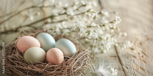 Nestled Easter Eggs with Blossoms