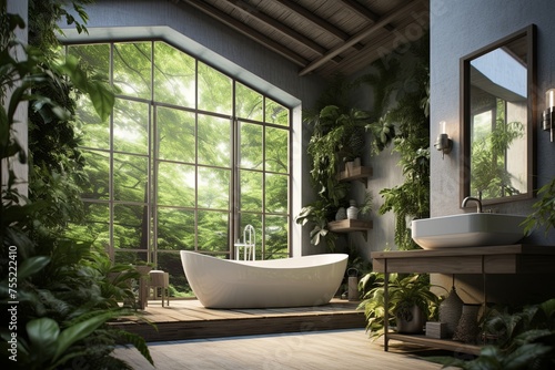 Serene Oasis  Luxurious Spa-Like Bathroom Concepts with Indoor Plants and Natural Light