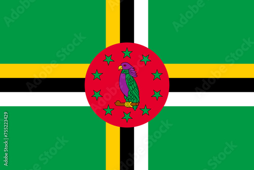 Dominica vector flag in official colors and 3:2 aspect ratio.