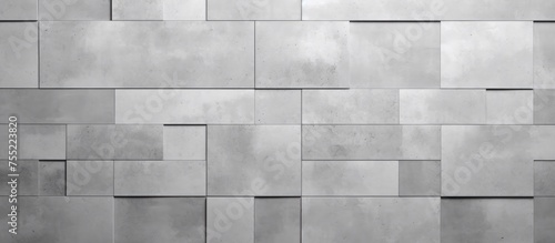 A grey wall featuring a pattern of rectangular squares, creating symmetry and parallel lines. The composite material gives it a modern look, resembling tile flooring