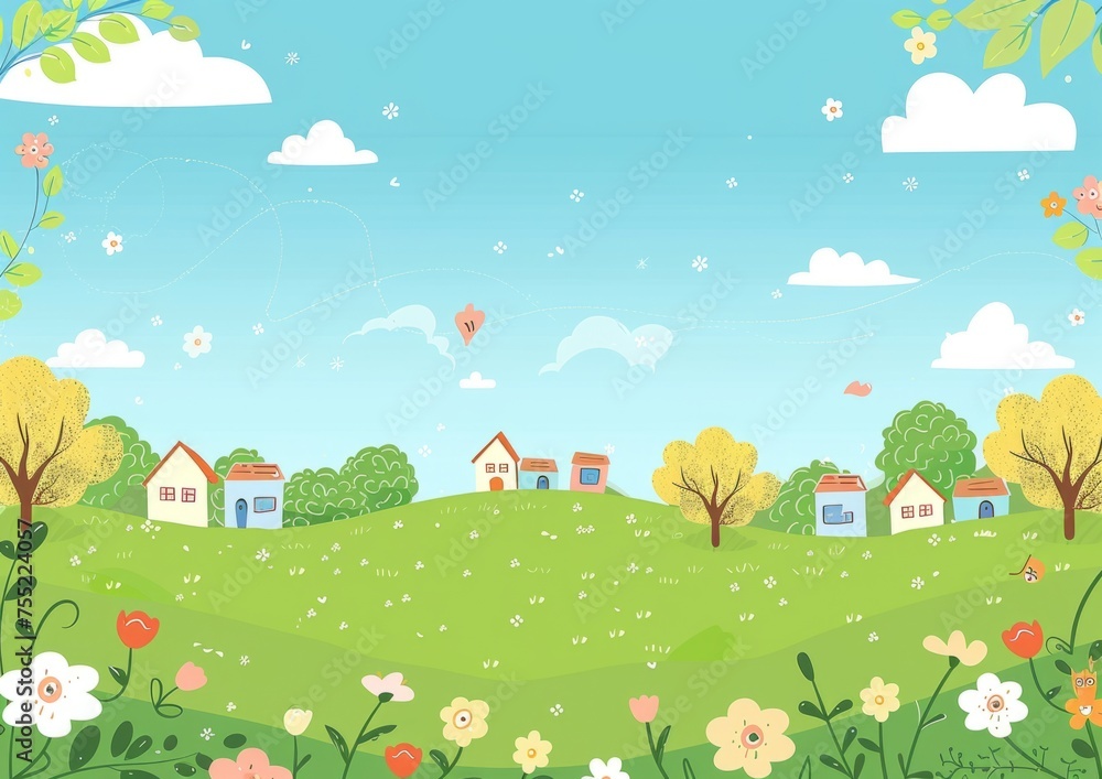 Cute cartoon style landscape background with simple trees Generative AI Cute cartoon style landscape background with simple trees Generative AI