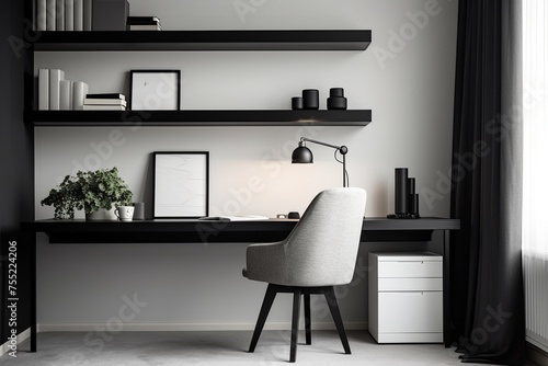 Minimalist Monochrome Home Office: Elegant Design Concepts in Simple Color Scheme © Michael