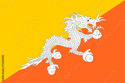 Bhutan vector flag in official colors and 3:2 aspect ratio.