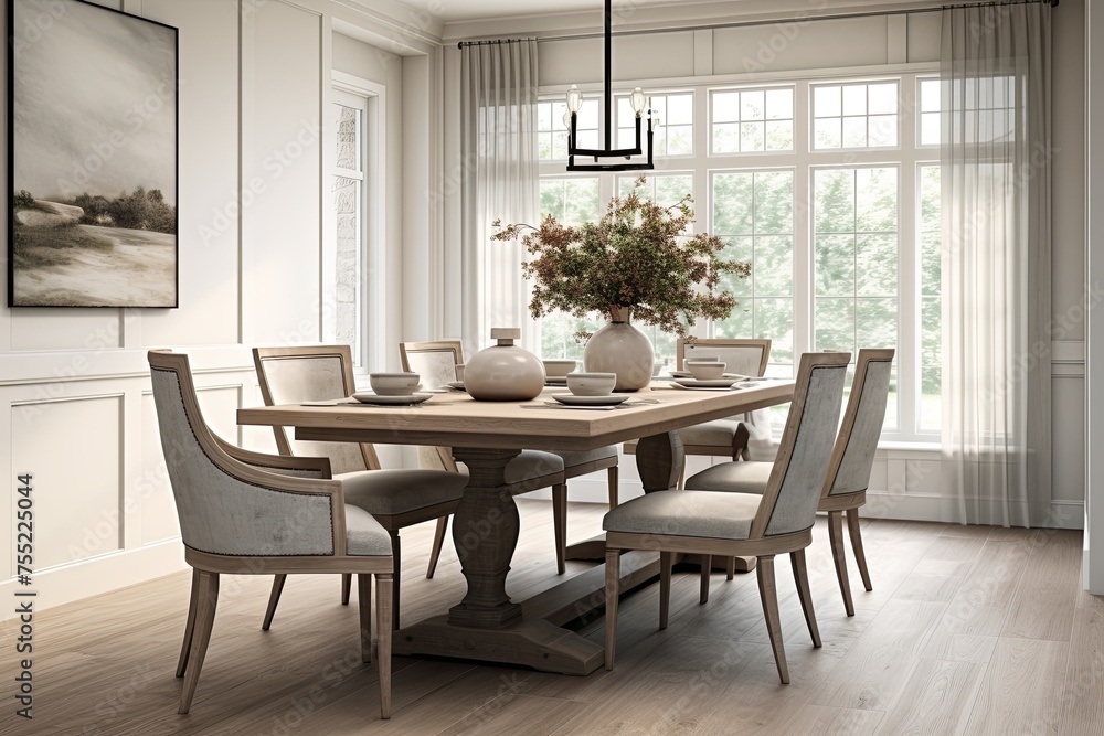 Fototapeta premium Neutral Tones: Modern Farmhouse Dining Room Inspirations