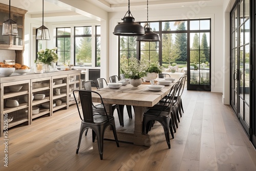 Natural Feel Modern Farmhouse Dining Room Inspirations with Hardwood Floors