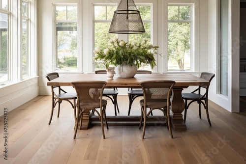Hardwood Haven: Modern Farmhouse Dining Room Inspo with Earthy Vibes © Michael