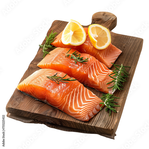 AI Generated Image: Salmon on Wooden Sushi Board With Transparent Background
