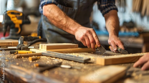 Precision Engineering: Skilled hands arranging tools and equipment on a workbench