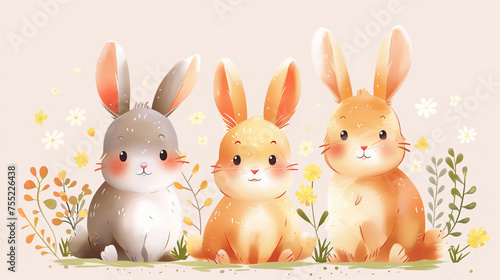 White Easter Bunny background, Traditional Easter Bunny rabbit with colorful Easter eggs vector illustration © Fokke Baarssen