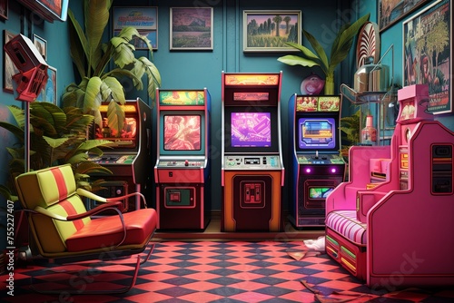 Retro 80s Arcade Living Room Ideas: Vintage Arcade Vibe and Retro Posters photo