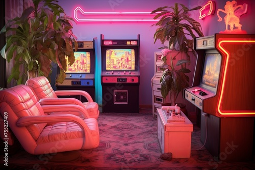 Neon Signs and Classic Arcade Games: Retro 80s Inspired Living Room Ideas photo