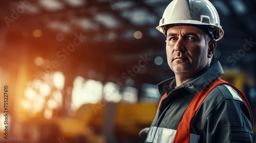 Heavy hard working engineer factory worker portrait wallpaper background © Irina