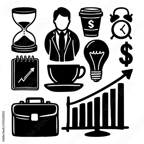 Business sketch idea doodle vector set. Business creative brainstorm financial doodle vector set