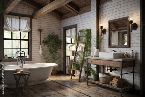 Industrial Touches: Rustic Farmhouse Bathroom Designs Featuring Farmhouse Charm