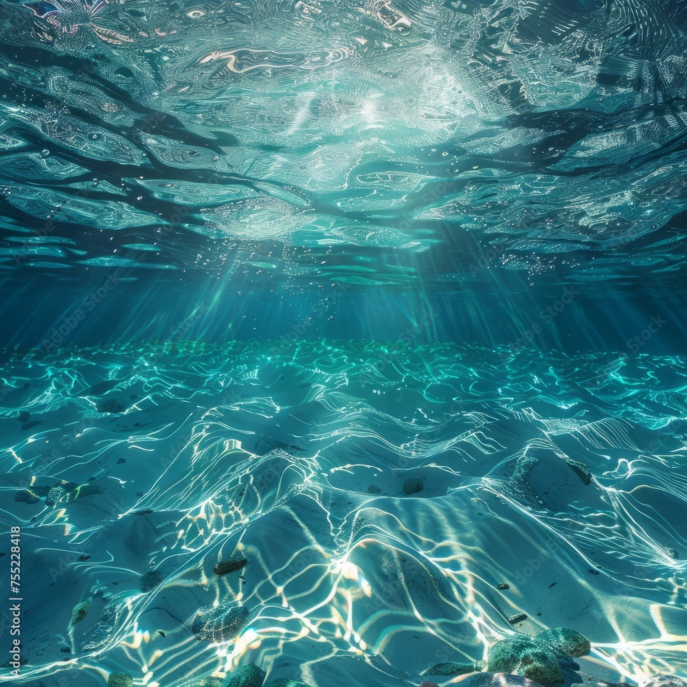 Fototapeta premium Tranquil scene of Tiffany Blue waters It is as clear as crystal and quiet, touching the pure white floor gently.