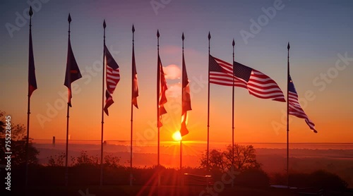 American flags flying at half-mast to honor and remember the fallen soldiers

