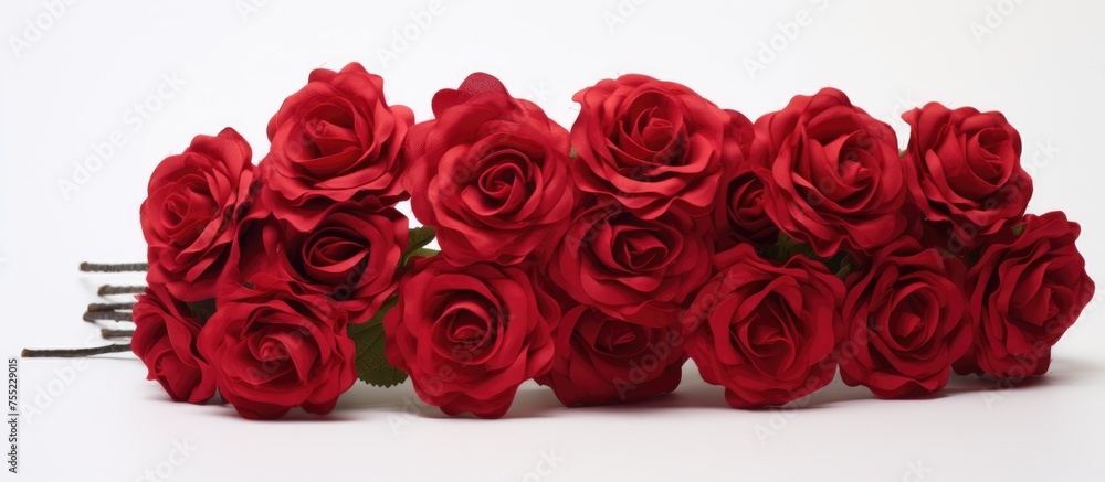 A collection of artificial red roses stacked on top of one another, showcasing a vibrant and elegant home decoration piece. A collection of artificial red roses stacked on top of one another, showcasing a vibrant and elegant home decoration piece.