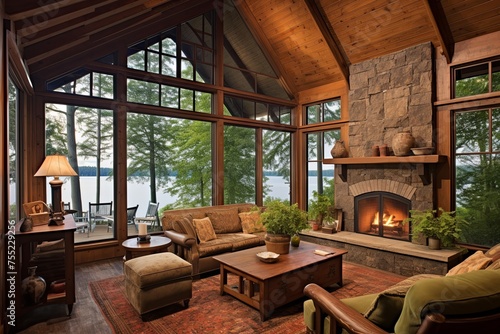 Rustic Lakeside Cabin Living Room Decor: Lakeview Windowscape © Michael