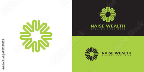 Abstract initial letter NW or WN logo in green color isolated in multiple background colors. NW monogram logo isolated on circle rotate shape design template. Green letter NW for wealth advisory logo.