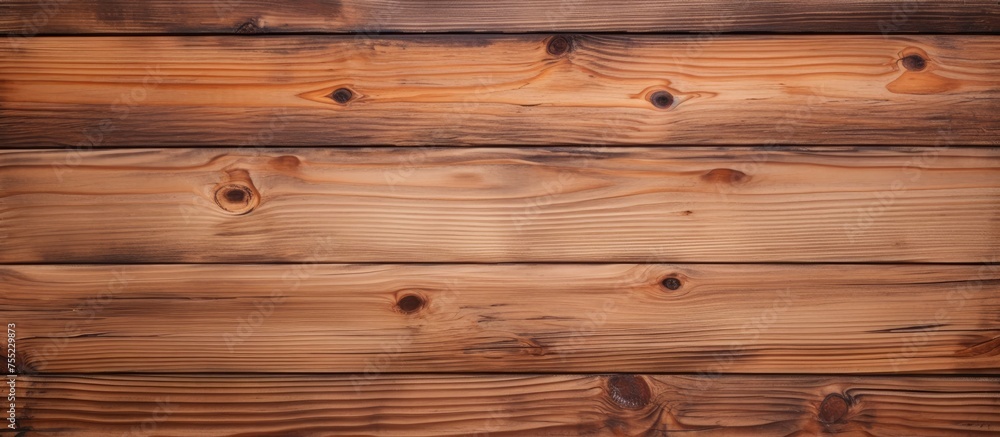 Fototapeta premium A detailed view of a wooden wall constructed using planks of natural wood. The individual planks are visible, showcasing the texture and grains of the wood.