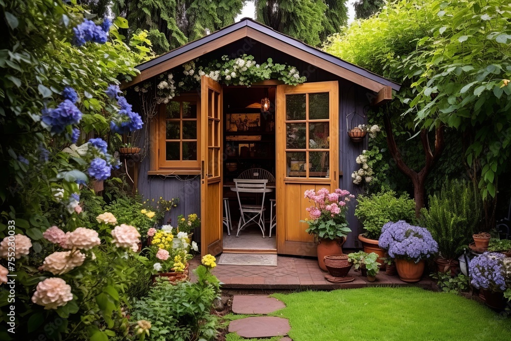 Secret Garden Patio Designs: Enchanting Shed - Storage & Decor Element