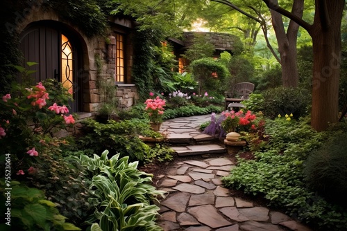 Stone Pathways and Rustic Charm: Secret Garden Patio Designs © Michael