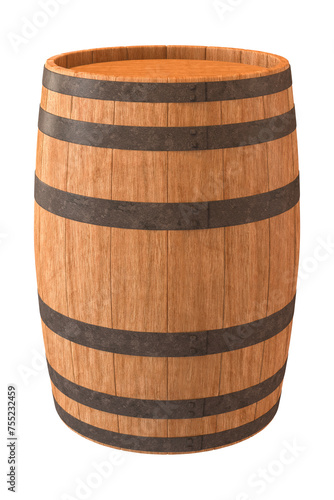 Wooden barrel with iron rings. 3d render